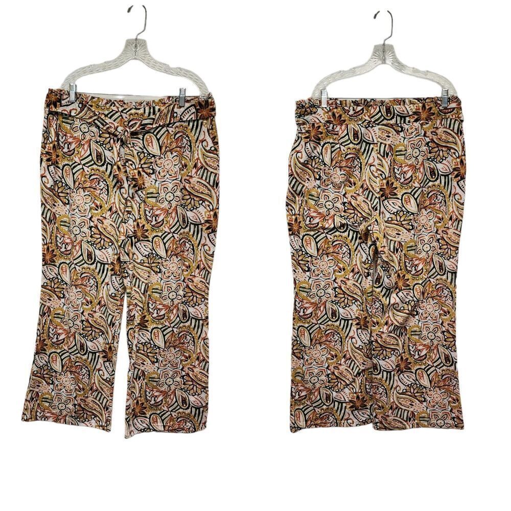 East 1946 Floral Wide Leg Pull-On Pants Multicolor Brown Size 18/20W